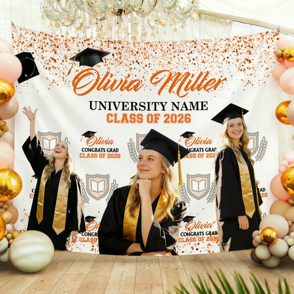 Personalized 1-6 Photos Multicolor Graduation Tapestry Banner with Name and Year Graduation Celebration Party Gift for Graduates Family Friends