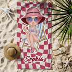 Personalized Sandbeach Cartoon Character Quick Dry Oversized Microfiber Beach Towel with Name Travel Essentials Beach Party Birthday Gift for Friends