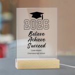 Personalized Bachelor Cap Inspirational Words LED Night Light with Wood Base Class of 2026 Graduation Gift for Graduates