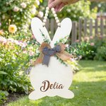 Personalized Cute Bunny Double Bows Wooden Sign with Name Home Decor Easter Gift for Kids Family