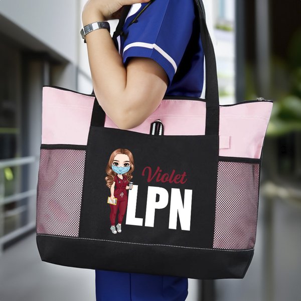 Personalized Nurse Cartoon Character Large Oxford Tote Bag with Name and Job Title Travel Essentials Birthday Nurse Week Gift for Medical Staff