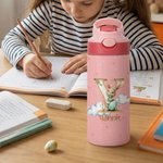 Personalized Cute Easter Bunny Star Initial Name 12 oz Kid Insulated  Water Bottle with Handle and Silicone Straw Easter School Gift for Kids Children