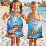 Personifierad söt 3D dykarkaraktär Havsdjur Dragsko Strandryggsäck med namn Strandfest Födelsedagspresent för barn Vuxna