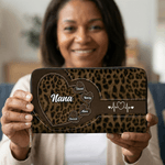 Personalised Heart Gigi Nana 1-10 Names Leopard PU Leather Wallet  with Title Daily Use Mother's Day Gift for Mother Grandmother