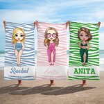 Personalized Leopard Print Cartoon Beach Character Quick Dry Oversized Beach Towel with Name Summer Vacation Birthday Gift for Women