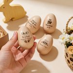 Œuf à secouer en bois personnalisé avec texte nom et année gravés - Design de lapin mignon - Cadeau de Pâque pour les enfants