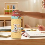 Personalized Cute Easter Bunny Star Initial Name 12 oz Kid Insulated  Water Bottle with Handle and Silicone Straw Easter School Gift for Kids Children