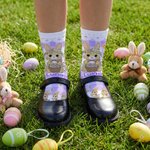 Personalized Cute Wreath Bunny Plaid Soft Kid Adult Mid-Calf Socks with Name Daily Wear Easter Gift for Kids Family
