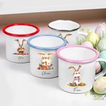 Gepersonaliseerde 355 ml Emaille Mok met Grappige Konijnenmotief en Naam Paasfeest Cadeautje voor Kinderen