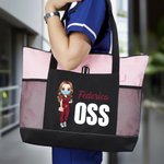 Borsa tote grande personalizzata in tessuto Oxford con infermiera in stile cartone animato, nome e titolo - Regalo di compleanno per infermiere