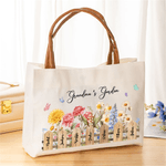 Personalised Birth Flower Canvas Tote Bag with Name and Handle Birthday Bridesmaid Gift for Women