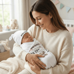 Personalised Cute Bear 100% Cotton Swaddle Blanket and Hat Set with Initial and Name Birthday Baby Shower Gift for Newborn Baby