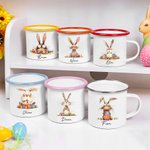 Gepersonaliseerde 355 ml Emaille Mok met Grappige Konijnenmotief en Naam Paasfeest Cadeautje voor Kinderen