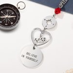 Personalised Birthstone Compass Heart Design Rear View Mirror Car Charm with Engraved Year and Text Graduation Gift for Graduates Car Owner