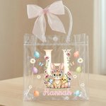 Borsa PVC trasparente personalizzata con nome, iniziale e fiocco, stampa a tema Pasqua - Regalo per bambini