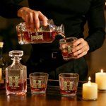 Personalized Vintage Filigree Initial Whiskey Decanter 2 Glasses Box Set with Name Father's Day Birthday Gift for Liquor Lovers