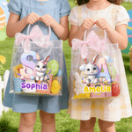 Personalized Cute Easter Bunny Clear Gift Bag with Name and Initial Easter Party Favors Gift for Kid