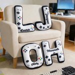 Personalized Game Controller Initial Soft Throw Pillow with Name Home Decor Birthday Gift for Boys Game Lovers