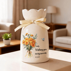 Personalised Exquisite Birth Flower Butterfly Ceramic Vase with Name Text Date Mother's Day Birthday Gift for Mom Grandma Female Friend