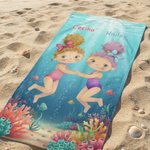 Personalizzato Beach Scenery Cartoon Girls Quick Dry Oversized Beach Towel con nome Travel Essentials Birthday Gift for Besties Sisters Friends