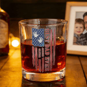Personalized Flag Pattern Kid Name 10 oz Rock Whiskey Glass Old Fashioned Birthday Gift for Man Bartender Whiskey Enthusiast