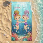 Personalizzato Beach Scenery Cartoon Girls Quick Dry Oversized Beach Towel con nome Travel Essentials Birthday Gift for Besties Sisters Friends