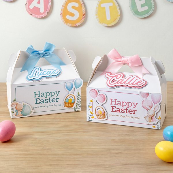 Ballon de baudruche personnalisé avec nom Boîte de Pâques avec nœud en papier Cadeau de fête pour les enfants Garçons Filles