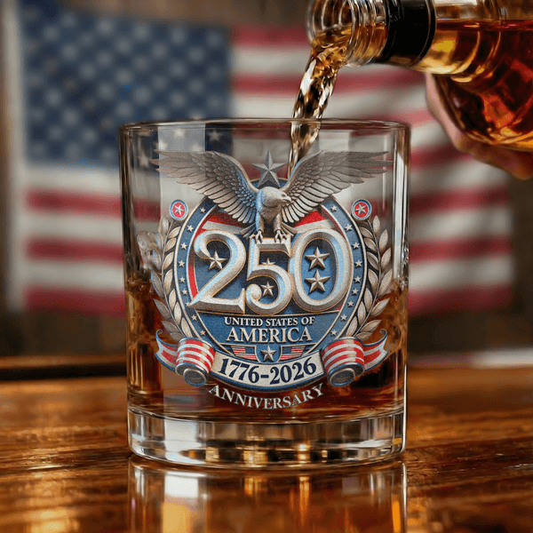Personalized 250th Anniversary Whiskey Glass 10oz with Name Daily Use Father's Day Gift for Fathers Bartenders