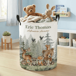 Personalized Forest Animal Laundry Basket with Name and Handle Home Decor Daily Use Birthday Gift for Kids
