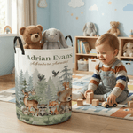 Personalized Forest Animal Laundry Basket with Name and Handle Home Decor Daily Use Birthday Gift for Kids