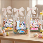 Personalized Cute Easter Bunny Clear Gift Bag with Name and Initial Easter Party Favors Gift for Kid