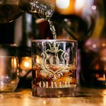 Personalized Golden Shield 10 oz Bourbon Whiskey Glass with Initial and Name Father's Day Birthday Gift for Grandpa Dad