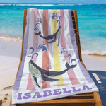 Personalized Marine Life Pattern Stripe Quick Dry Oversized Microfiber Beach Towel with Name Travel Essentials Beach Party Birthday Gift for Friends