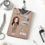 Personalizzato personaggio dei cartoni animati Porta badge in pelle PU con nome e professione Infermiere Giorno di apprezzamento regalo per il personale medico infermieristico