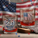 Personalized 250th Anniversary Whiskey Glass 10oz with Name Daily Use Father's Day Gift for Fathers Bartenders