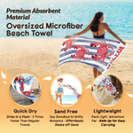 Personalized Marine Life Pattern Stripe Quick Dry Oversized Microfiber Beach Towel with Name Travel Essentials Beach Party Birthday Gift for Friends