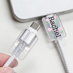 Personalised Heart Butterfly Flower Clear Cable Protector with Name for iPhone Type-C Charger Set of 2 Birthday Anniversary Gift for Family Friends