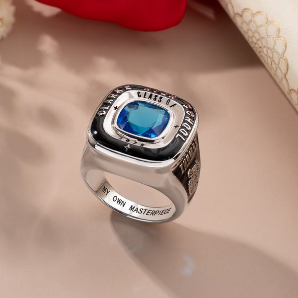 Personalised Engraved Stamp Sterling Silver Ring with Birthstone Mementos Jewellery Graduation Gift for Men Graduates