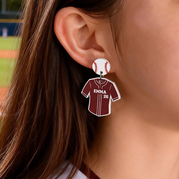 Personalized Baseball Jersey Earrings with Name and Number Game Day Birthday Gift for Baseball Lovers Baseball Mom