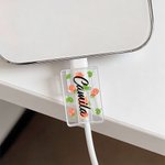 Personalised Heart Butterfly Flower Clear Cable Protector with Name for iPhone Type-C Charger Set of 2 Birthday Anniversary Gift for Family Friends