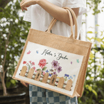 Personlig akvarell Födelseblomma Stor Jute Tote Bag med 1-7 namn och framficka Daglig användning Mors dag present till mamma mormor