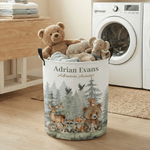 Personalized Forest Animal Laundry Basket with Name and Handle Home Decor Daily Use Birthday Gift for Kids