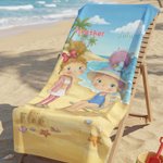 Personalizzato Beach Scenery Cartoon Girls Quick Dry Oversized Beach Towel con nome Travel Essentials Birthday Gift for Besties Sisters Friends