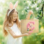 Personalized Cute Plush Effect Bunny Easter Eggs Initial Large Jute Tote Bag with Name Daily Use Easter Gift for Boys Girls