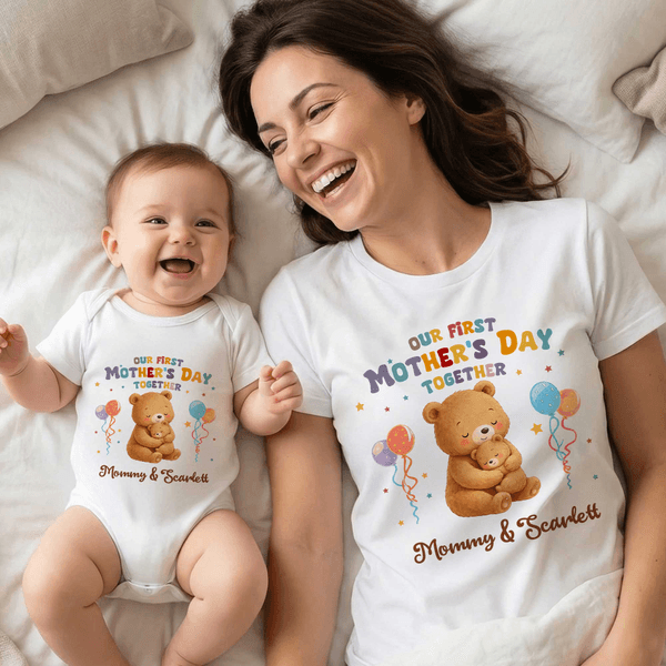 Personalised Cute Animals 100% Cotton Baby Bodysuit T-shirt Matching Outfit with Names First Mother's Day Gift for Newborn New Mom
