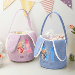 Personalized Cute Watercolor Bunny Corduroy Easter Basket with Name and Initial Outdoor Activities Easter Egg Hunting Gift for Kids