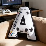 Personalized Game Controller Initial Soft Throw Pillow with Name Home Decor Birthday Gift for Boys Game Lovers