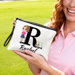 Personalisierte Cartoon Golf Charakter große Tragetasche tragbare Kosmetiktasche mit Initialen und Namen Geburtstag Geschenk für Frauen Golfliebhaber