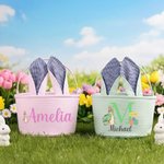 Personalisierter niedlicher Peter Hase Streifen-Osterkorb mit Ohren Namen und Initiale Ostern Eiersuche Party Geschenk für Kinder