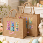 Personalized Diamond Design Effect Heart Rabbit Large Jute Bag with Name Daily Use Easter Gift for Kids Family